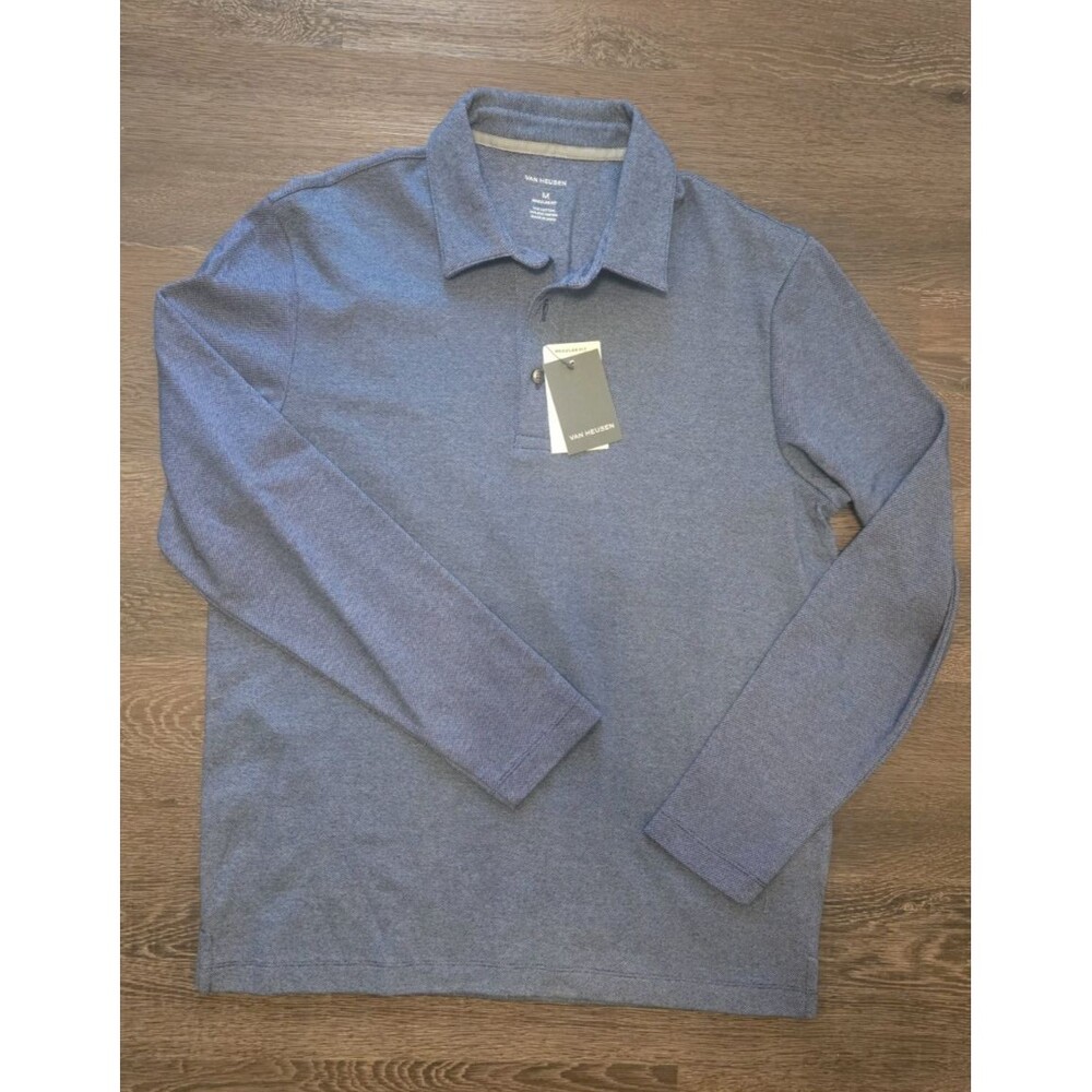 Van Heusen Long Sleeve Polo Shirt – Men's Gray Heather – New with Tags Size M